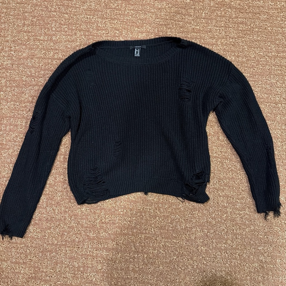 Forever 21 Black Distressed Knit Sweater
